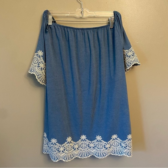 Adrianna Papell Embroidered Tasseled Peasant Blouse Top Blue XL - Picture 5 of 13